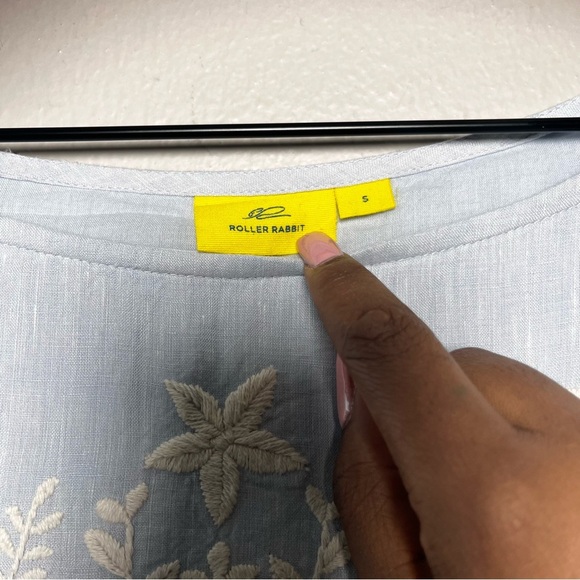 Roller Rabbit Women 100% Linen Ebonie Dress Small Blue Embroidered Spring Coasta - Picture 4 of 10